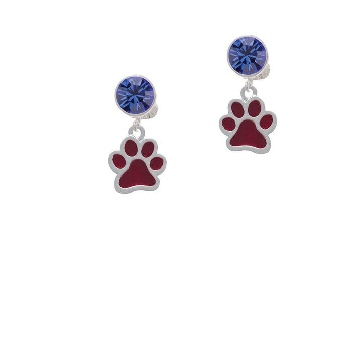 Medium Translucent Maroon Paw Crystal Clip On Earrings Image 7