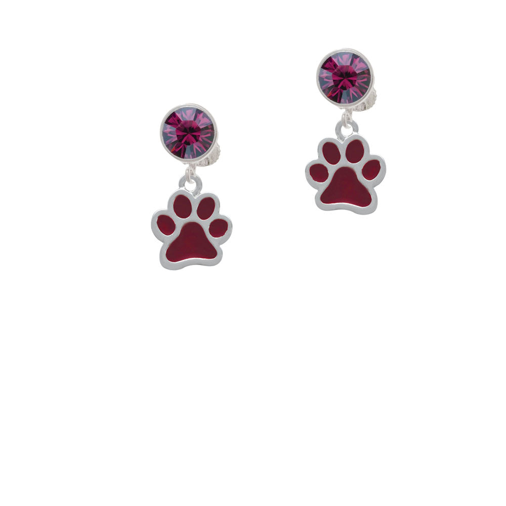 Medium Translucent Maroon Paw Crystal Clip On Earrings Image 8