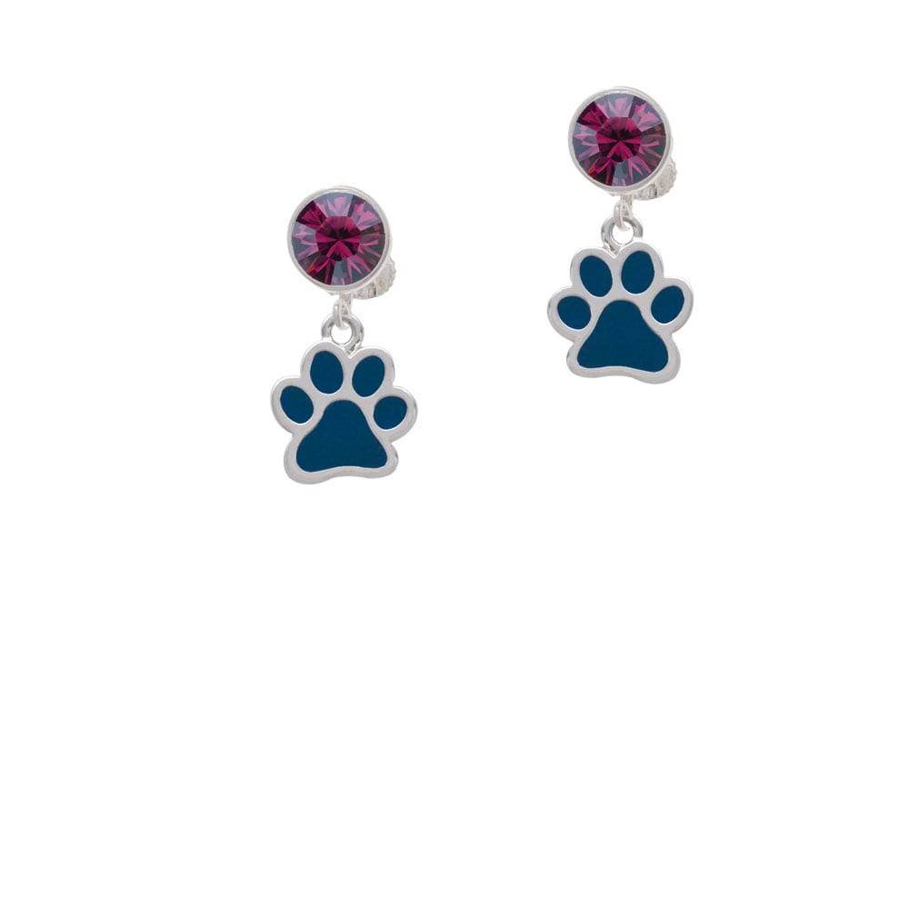 Medium Translucent Navy Paw Crystal Clip On Earrings Image 8