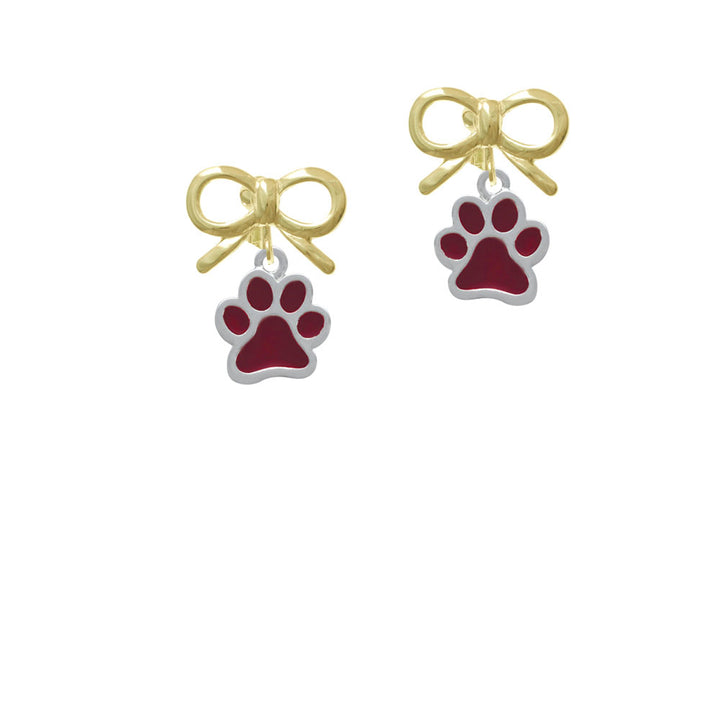 Medium Translucent Maroon Paw Crystal Clip On Earrings Image 10