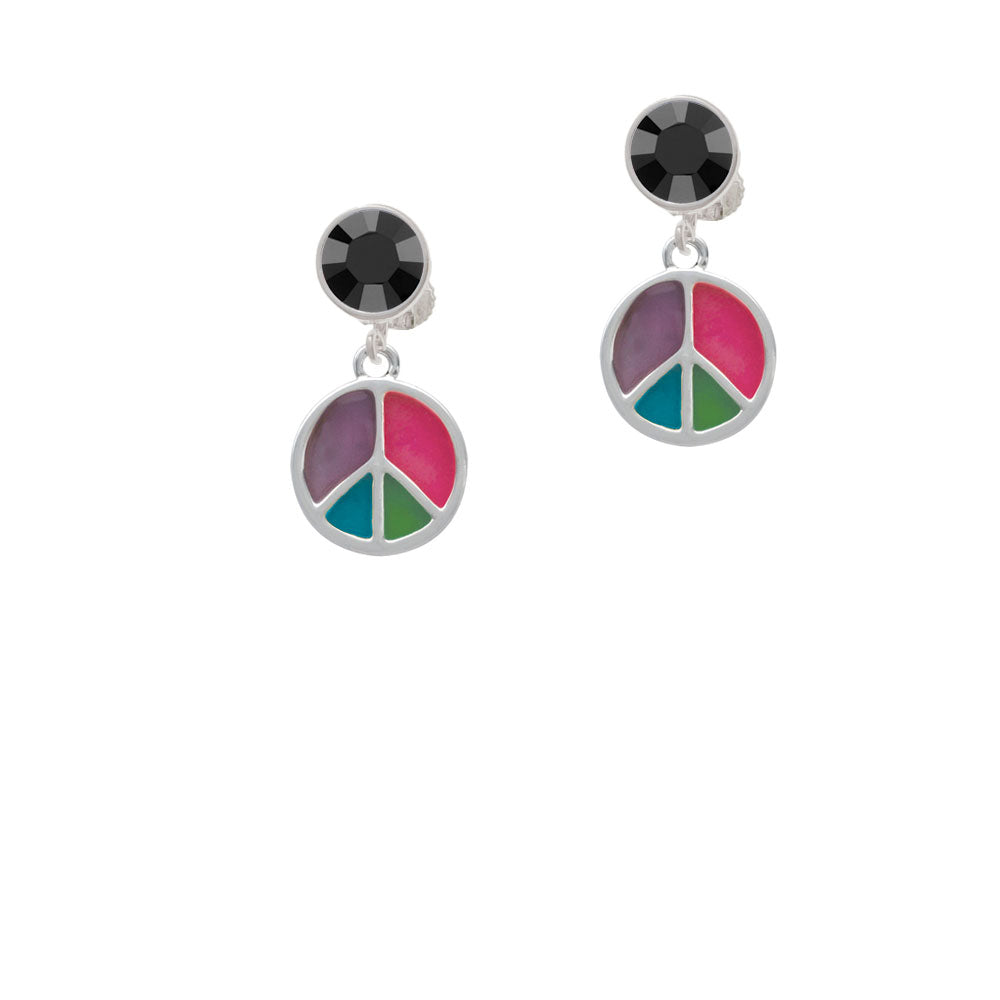 Multicolored Peace Sign Crystal Clip On Earrings Image 3