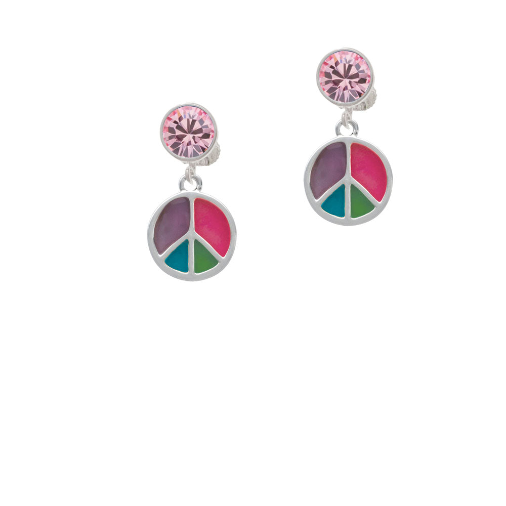 Multicolored Peace Sign Crystal Clip On Earrings Image 4