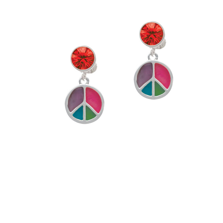 Multicolored Peace Sign Crystal Clip On Earrings Image 4