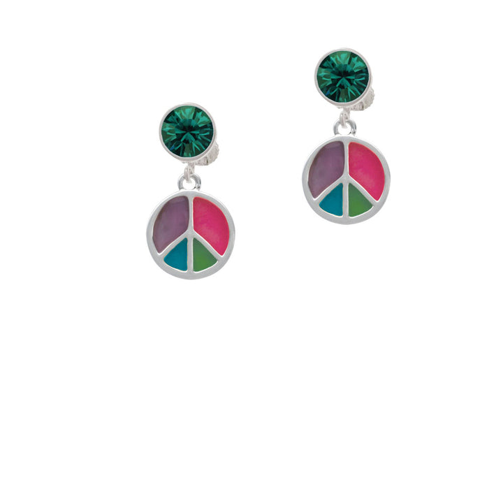 Multicolored Peace Sign Crystal Clip On Earrings Image 6