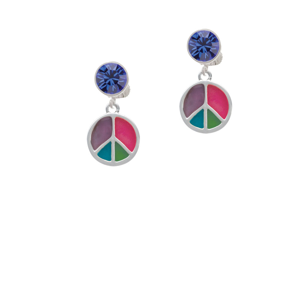 Multicolored Peace Sign Crystal Clip On Earrings Image 7