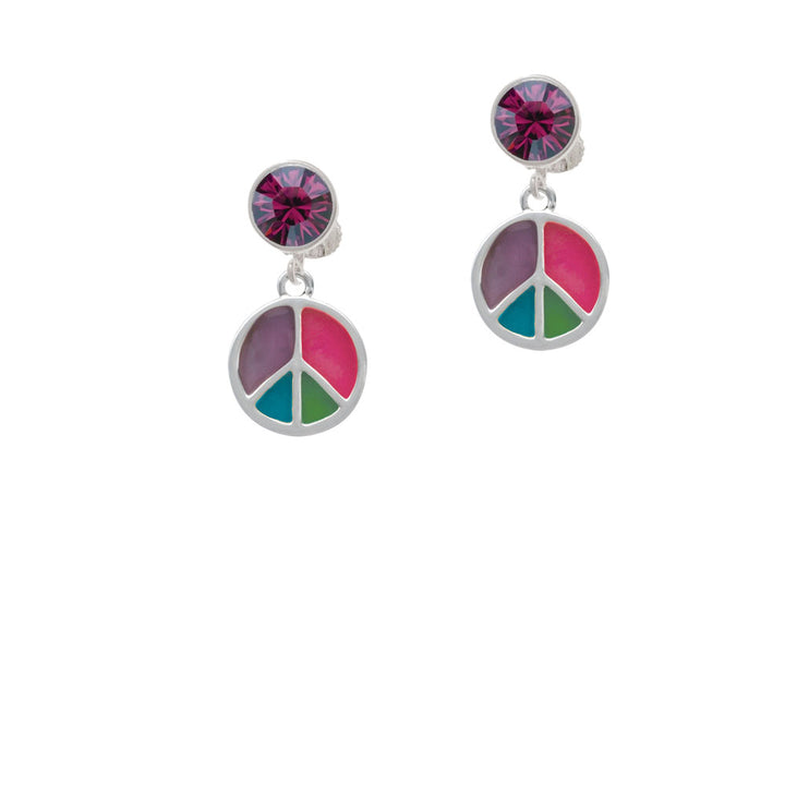 Multicolored Peace Sign Crystal Clip On Earrings Image 8