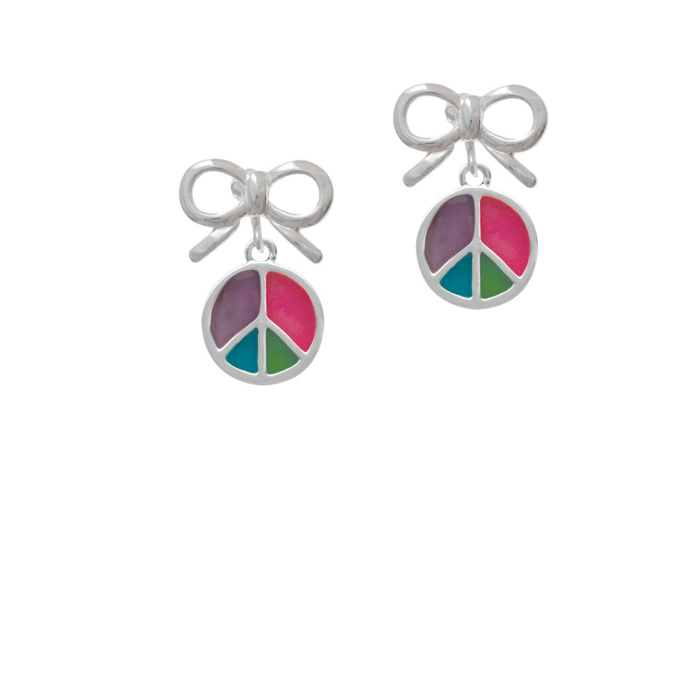 Multicolored Peace Sign Crystal Clip On Earrings Image 9