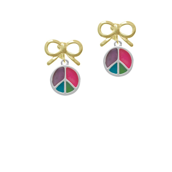 Multicolored Peace Sign Crystal Clip On Earrings Image 10