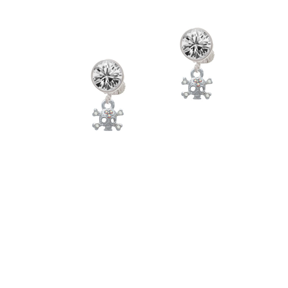 Mini Skull and Bones with 3 AB Crystals Crystal Clip On Earrings Image 2