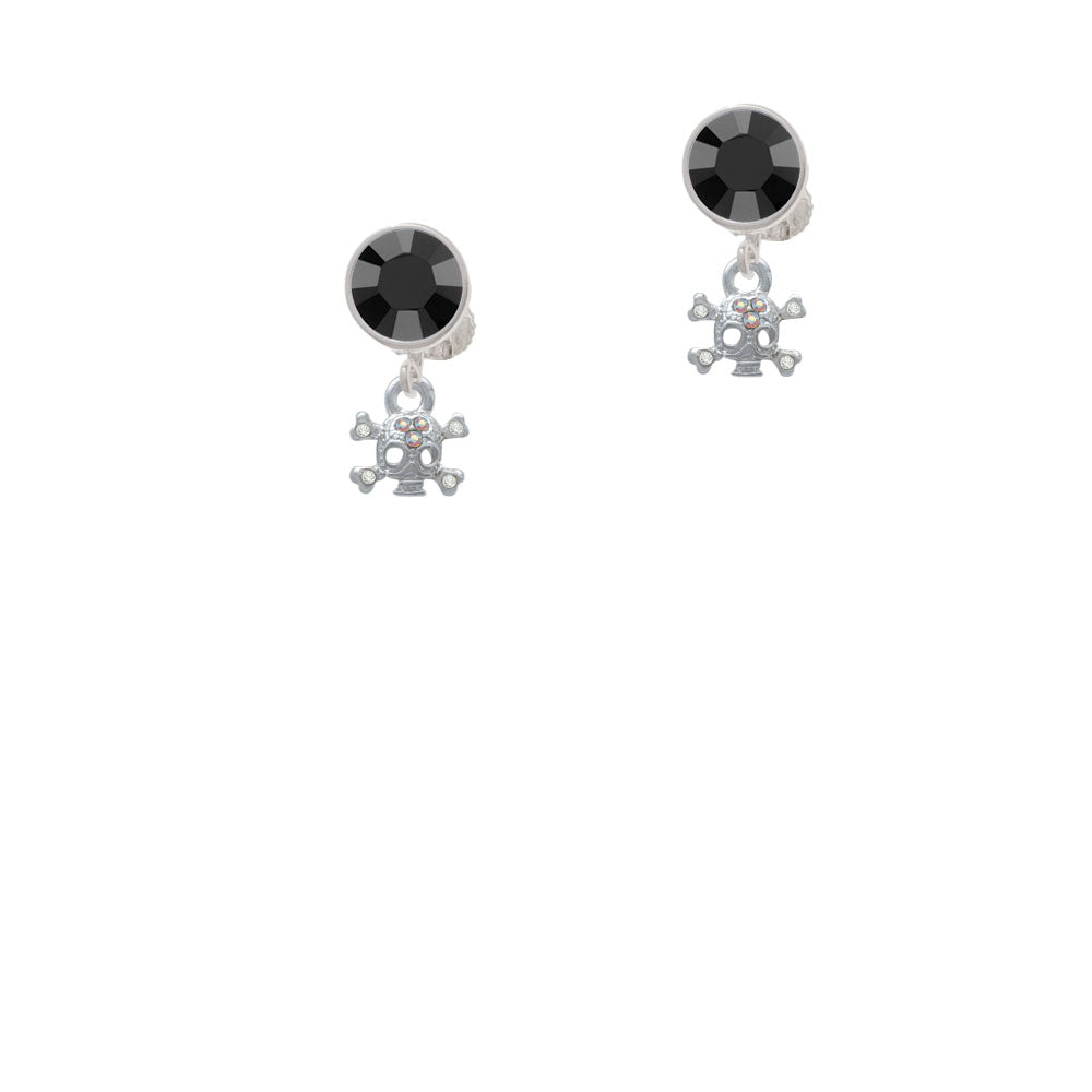 Mini Skull and Bones with 3 AB Crystals Crystal Clip On Earrings Image 3