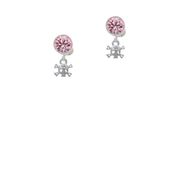 Mini Skull and Bones with 3 AB Crystals Crystal Clip On Earrings Image 4