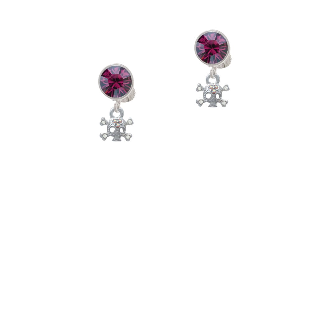 Mini Skull and Bones with 3 AB Crystals Crystal Clip On Earrings Image 8