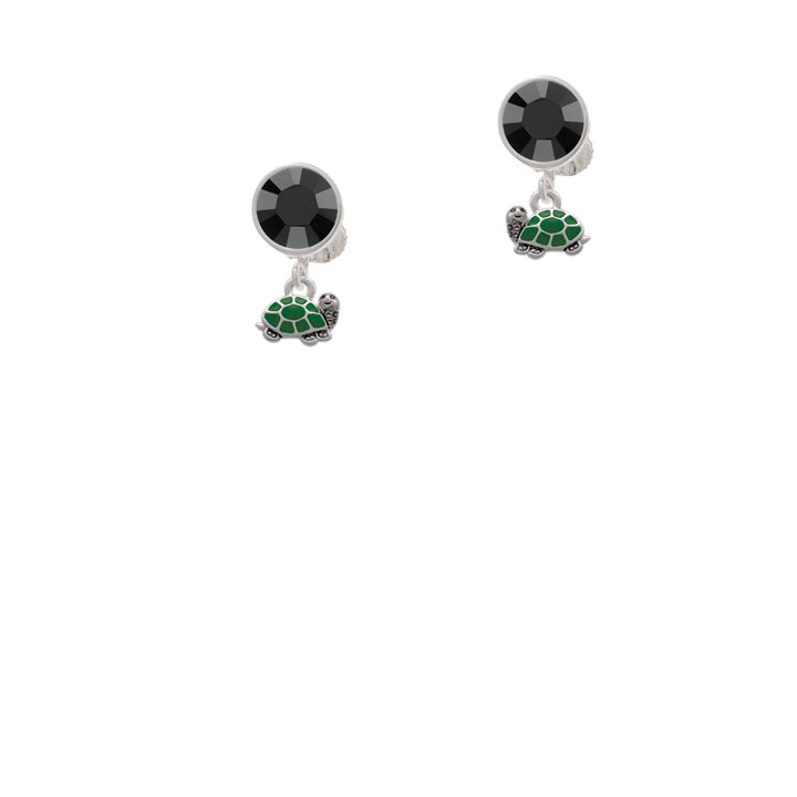 Mini Green Turtle - Side Crystal Clip On Earrings Image 3