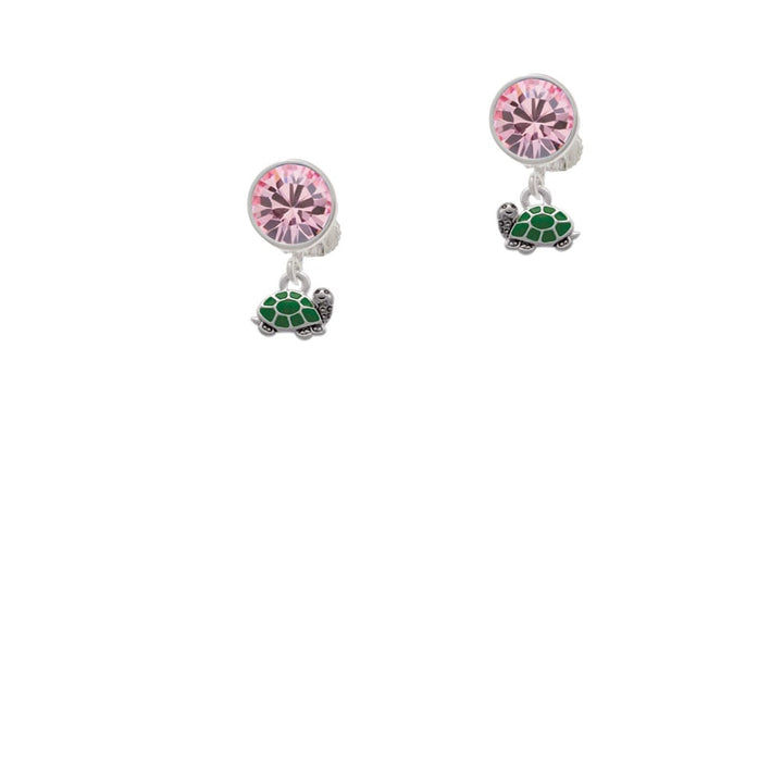 Mini Green Turtle - Side Crystal Clip On Earrings Image 4