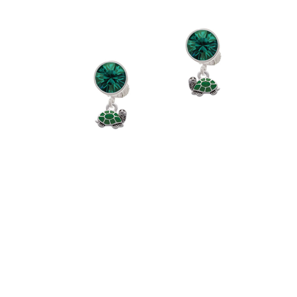 Mini Green Turtle - Side Crystal Clip On Earrings Image 6