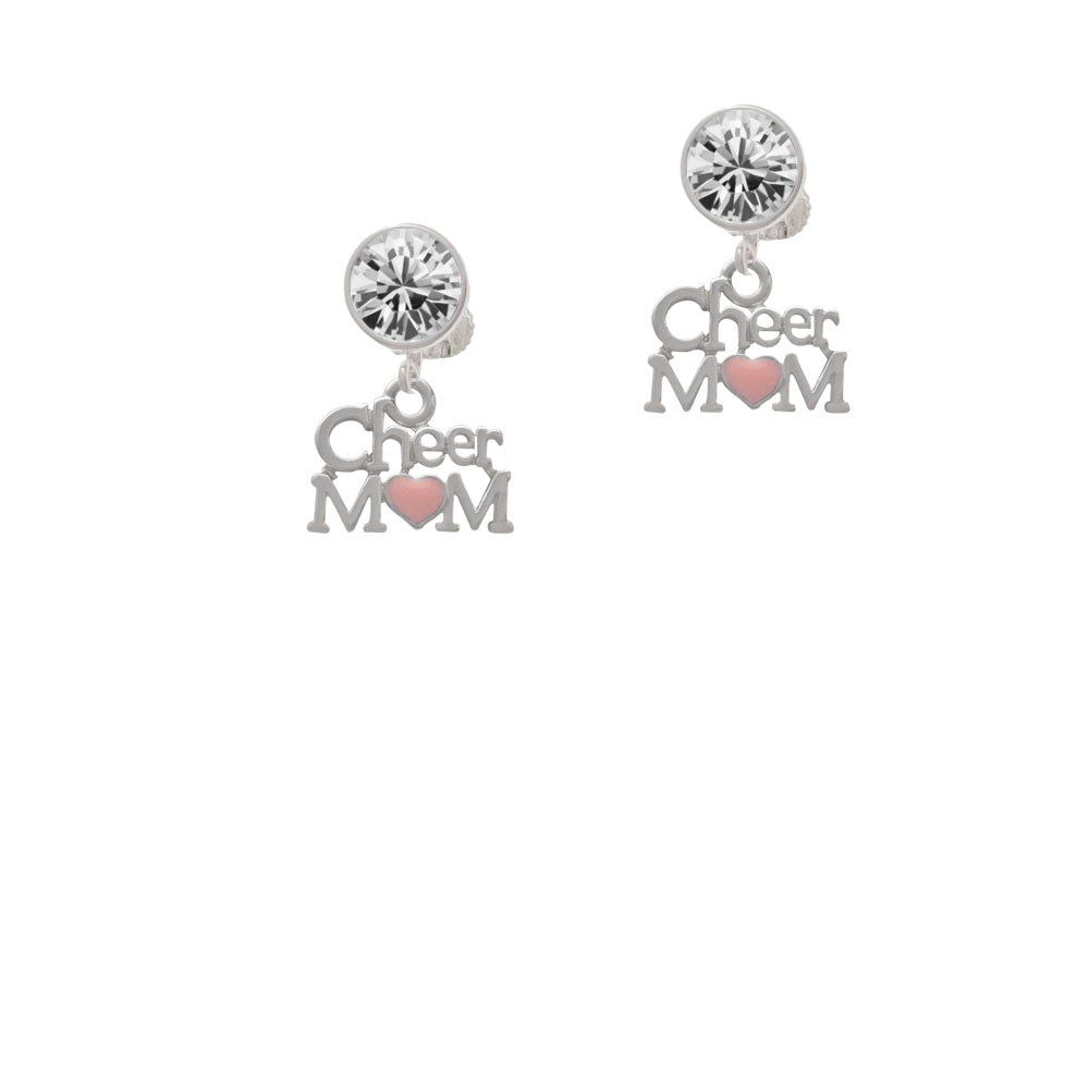 Cheer Mom with Pink Heart Crystal Clip On Earrings Image 2