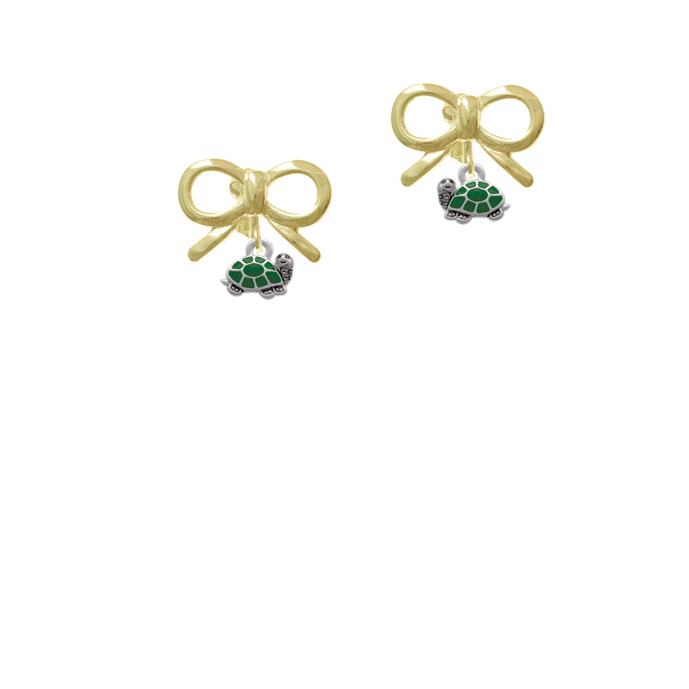 Mini Green Turtle - Side Crystal Clip On Earrings Image 10