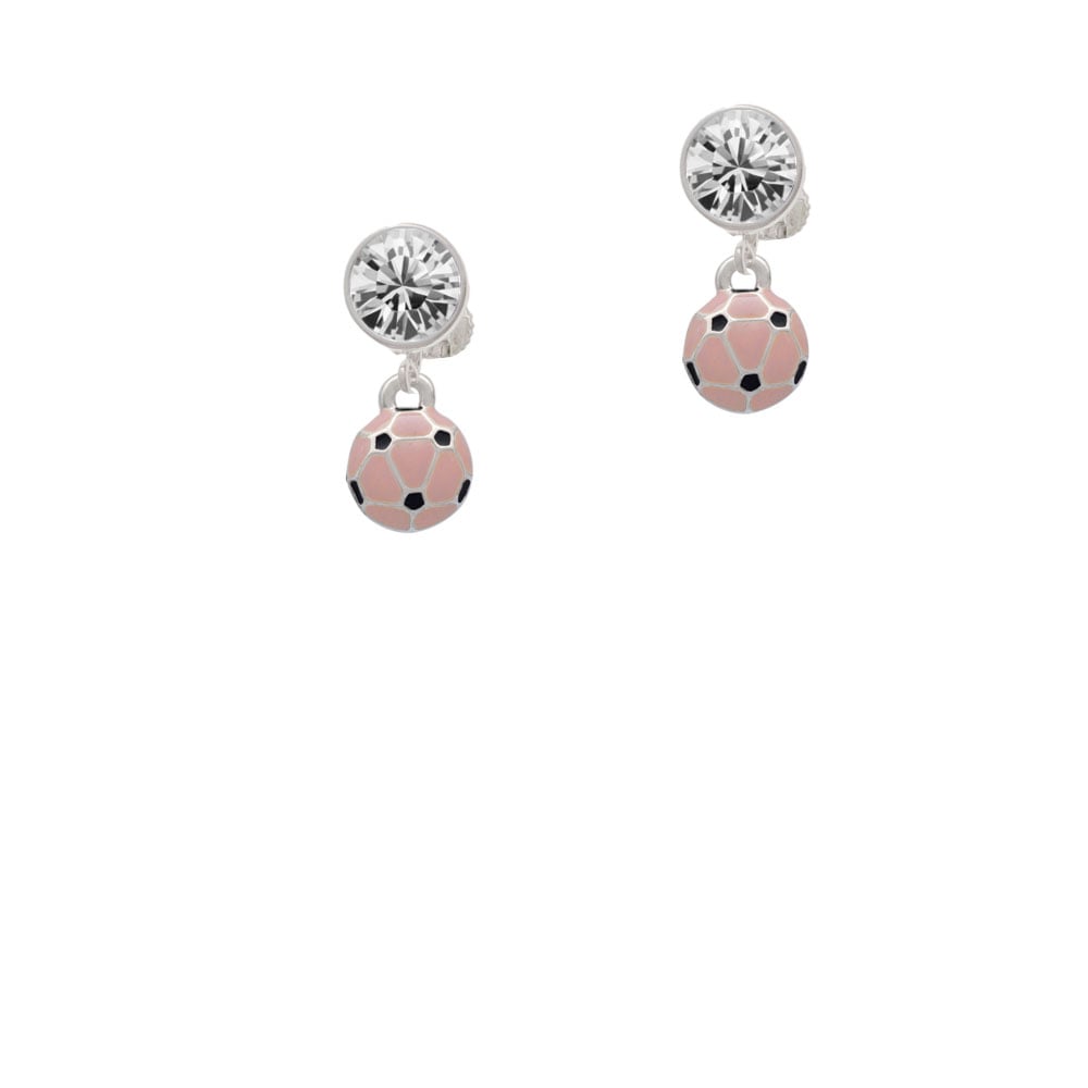 Mini Pink Soccer ball Crystal Clip On Earrings Image 2