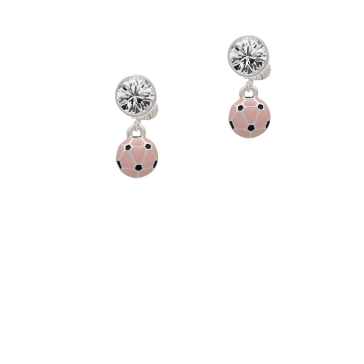 Mini Pink Soccer ball Crystal Clip On Earrings Image 1