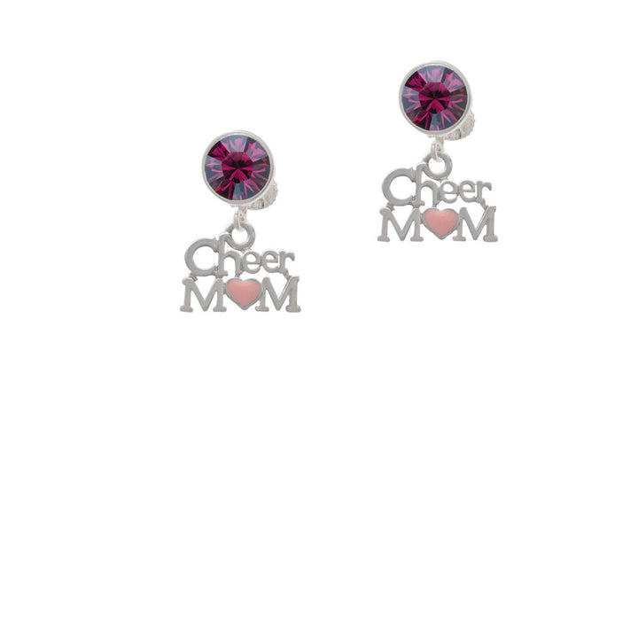 Cheer Mom with Pink Heart Crystal Clip On Earrings Image 8