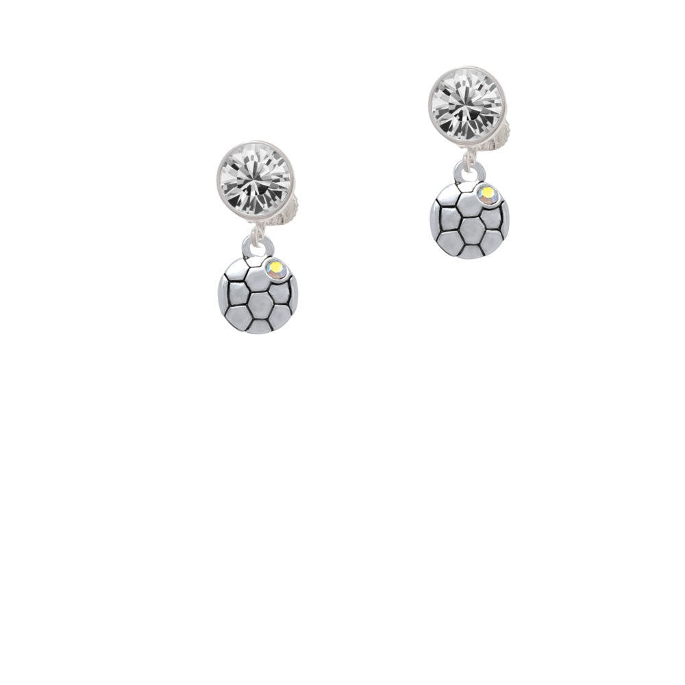 Small Soccer ball with a AB Crystal Crystal Clip On Earrings Image 2