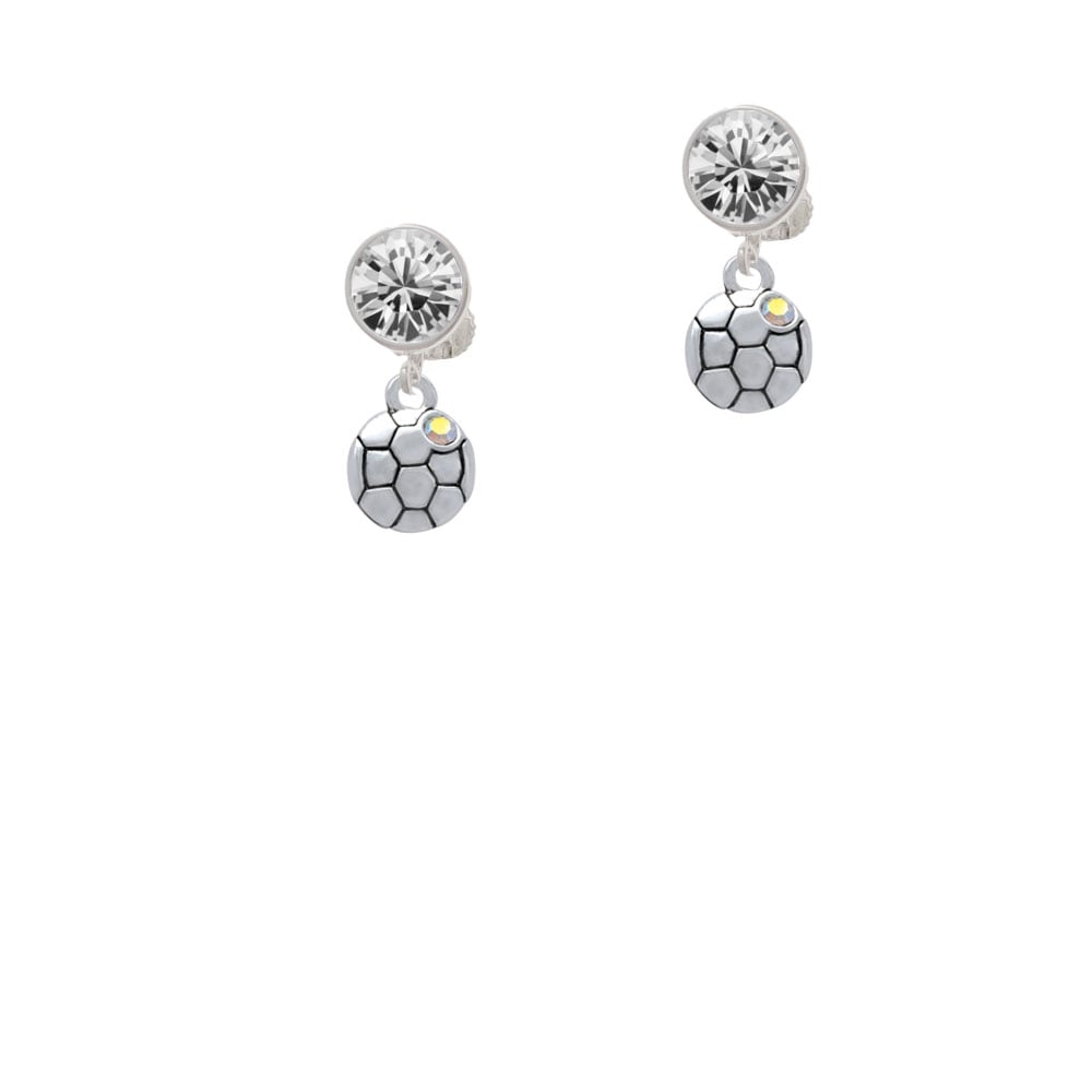 Small Soccer ball with a AB Crystal Crystal Clip On Earrings Image 1