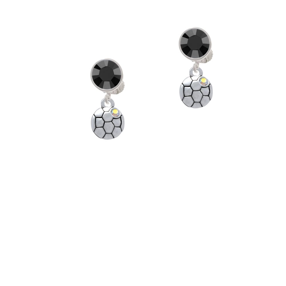 Small Soccer ball with a AB Crystal Crystal Clip On Earrings Image 1