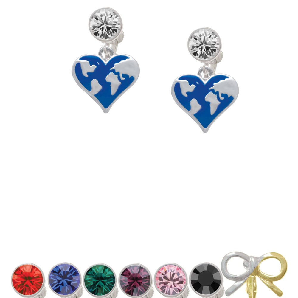 Enamel Earth Heart Crystal Clip On Earrings Image 1