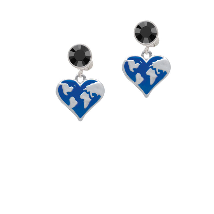 Enamel Earth Heart Crystal Clip On Earrings Image 3