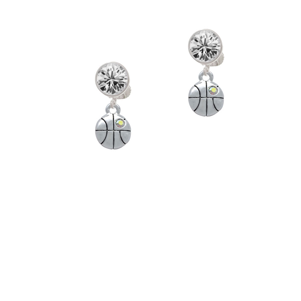 Small Basketball with a AB Crystal Crystal Clip On Earrings Image 2