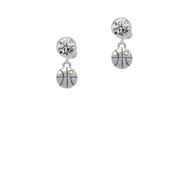 Small Basketball with a AB Crystal Crystal Clip On Earrings Image 1