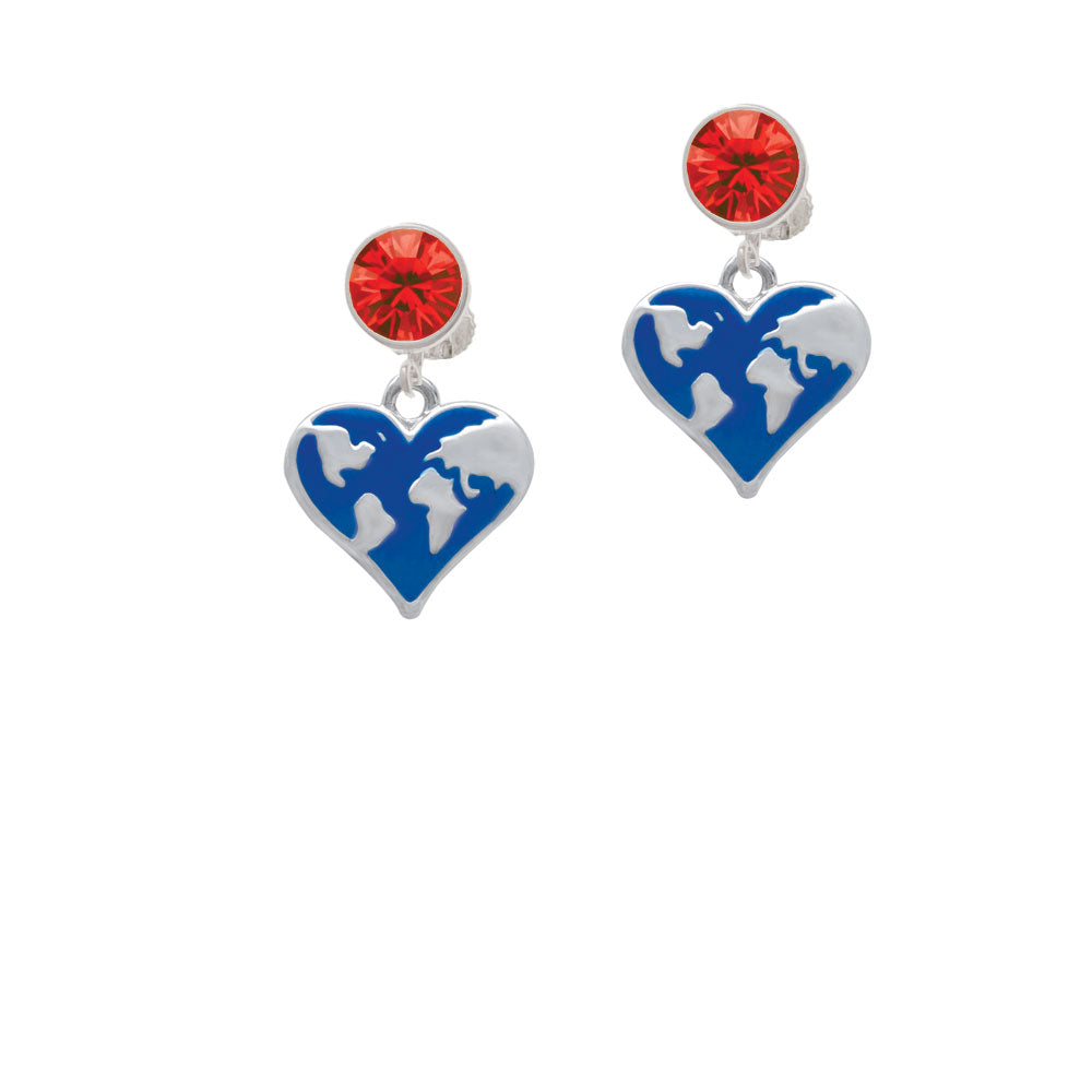 Enamel Earth Heart Crystal Clip On Earrings Image 4