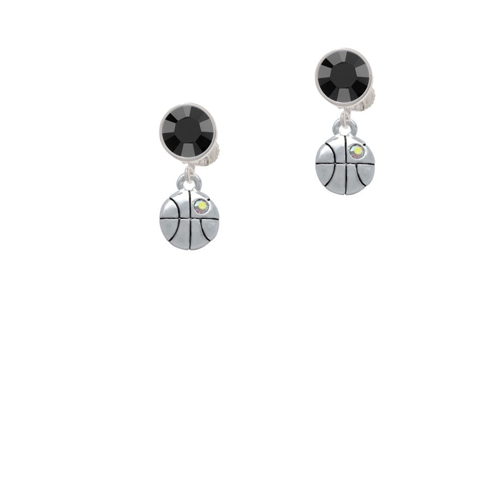 Small Basketball with a AB Crystal Crystal Clip On Earrings Image 3