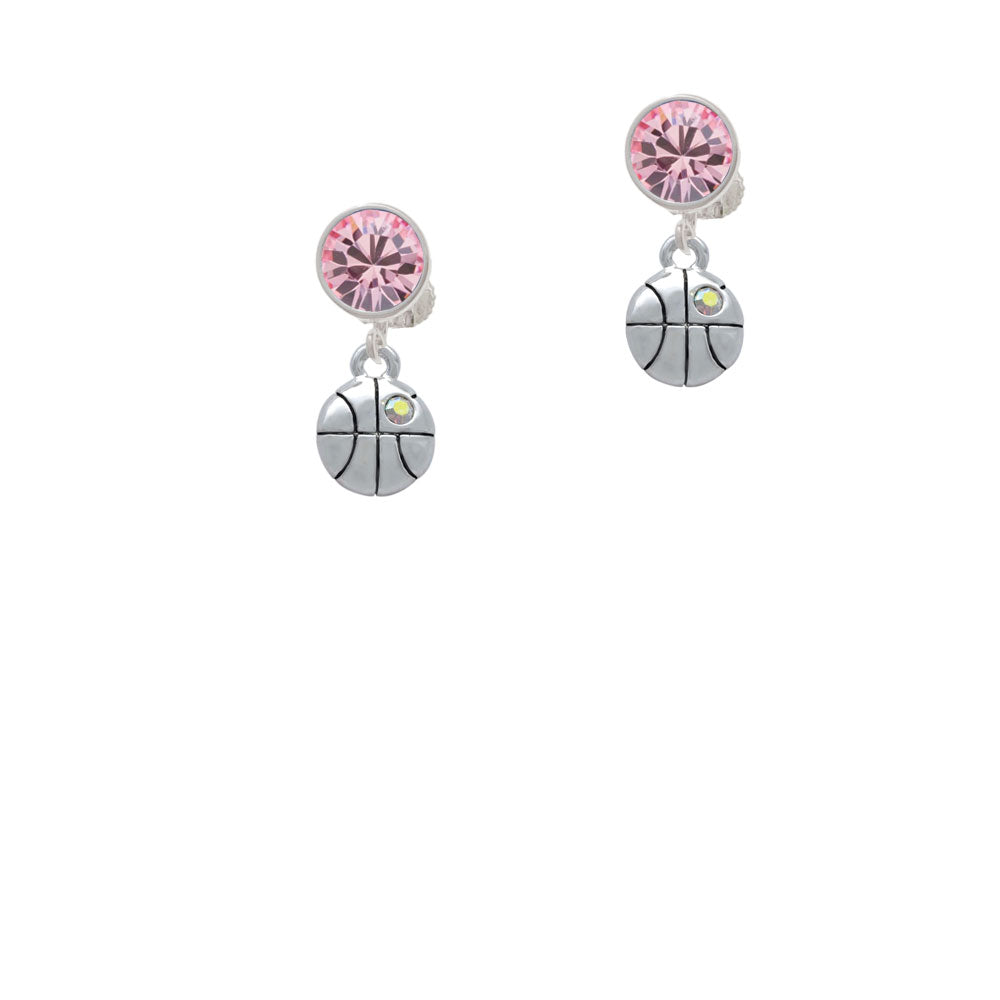 Small Basketball with a AB Crystal Crystal Clip On Earrings Image 4