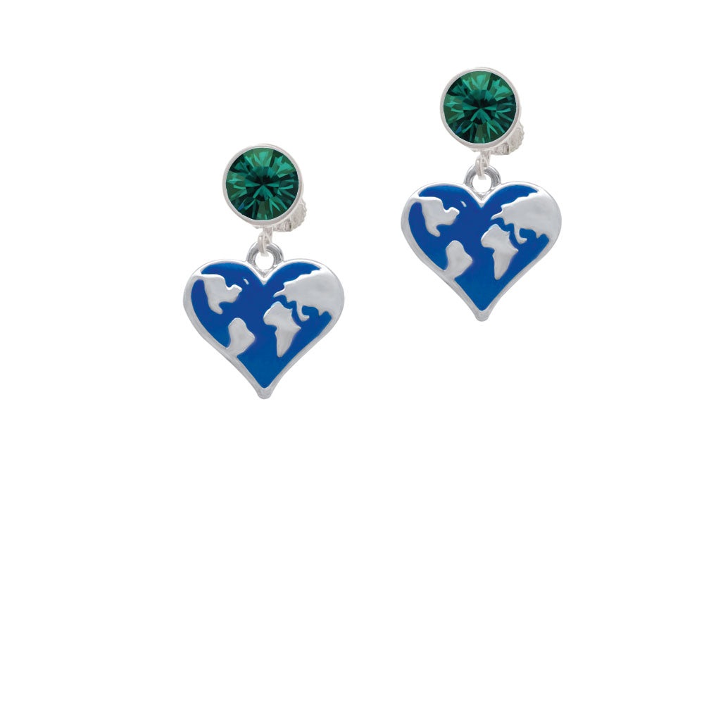 Enamel Earth Heart Crystal Clip On Earrings Image 6