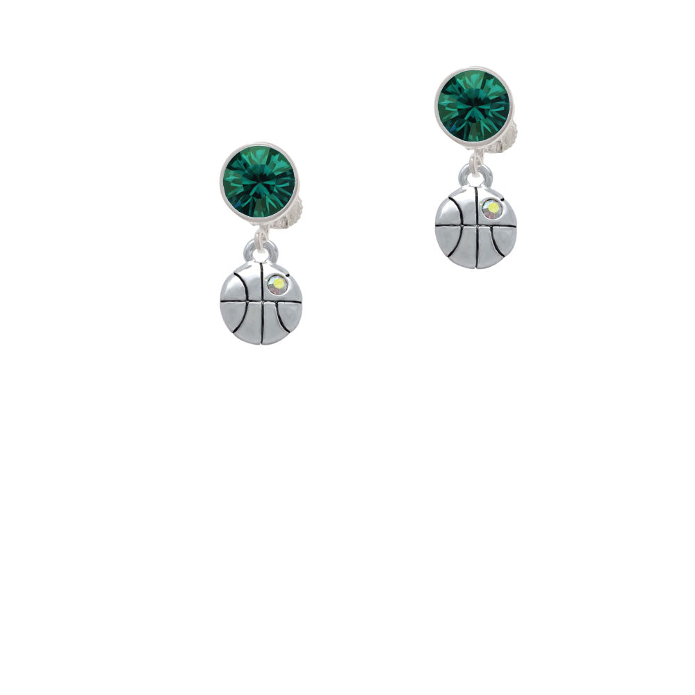 Small Basketball with a AB Crystal Crystal Clip On Earrings Image 6