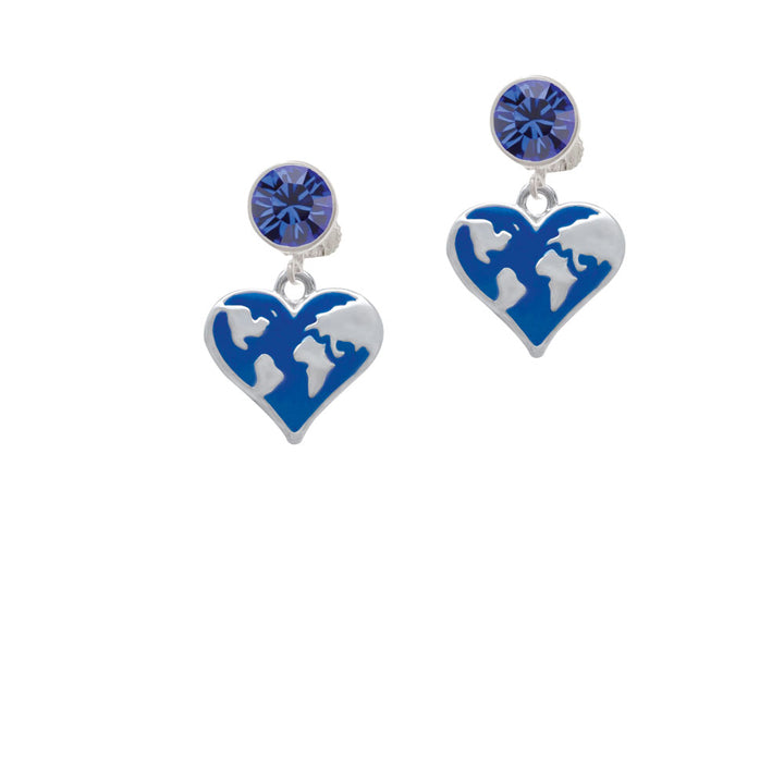 Enamel Earth Heart Crystal Clip On Earrings Image 7