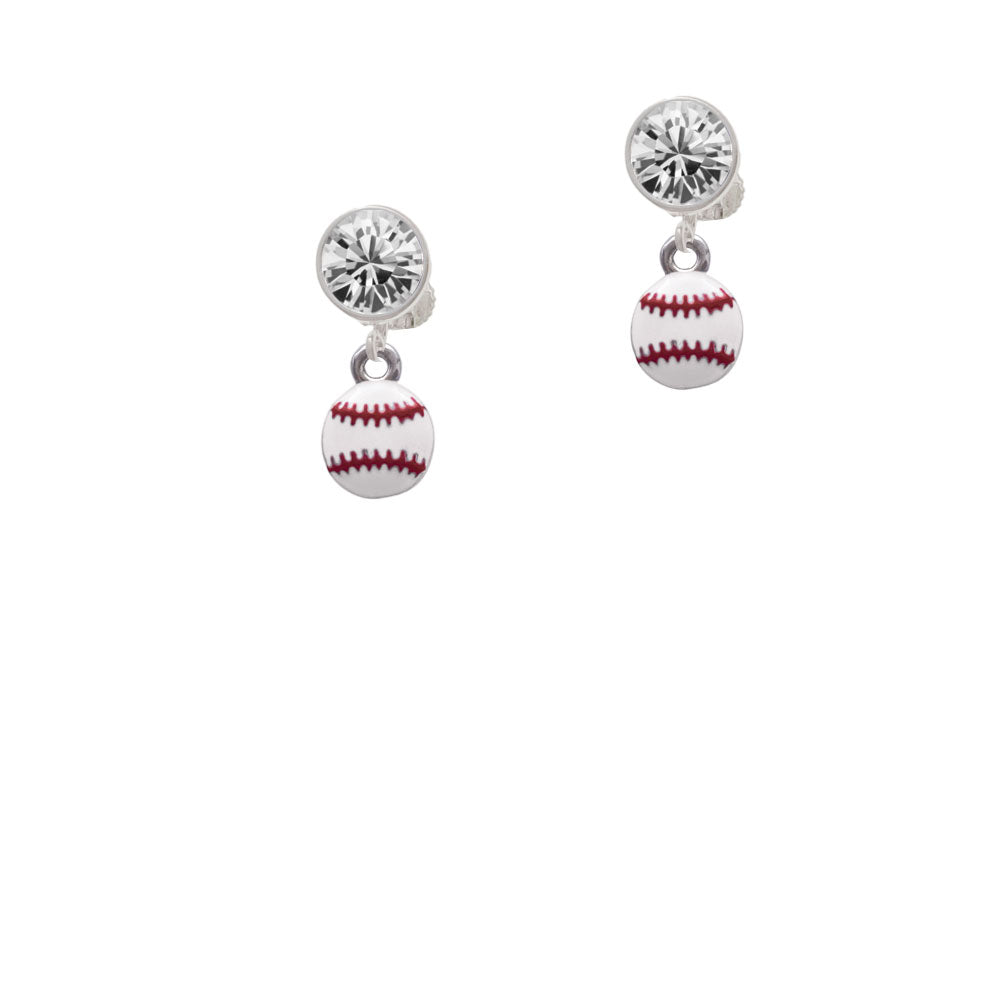 Mini Baseball - Two Sided - Crystal Clip On Earrings Image 2