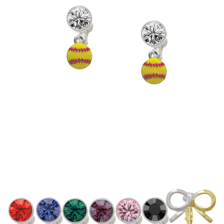 Mini Softball - Two Sided - Crystal Clip On Earrings Image 1