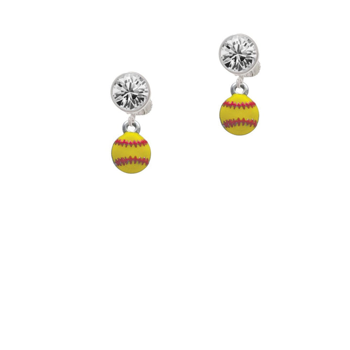 Mini Softball - Two Sided - Crystal Clip On Earrings Image 1