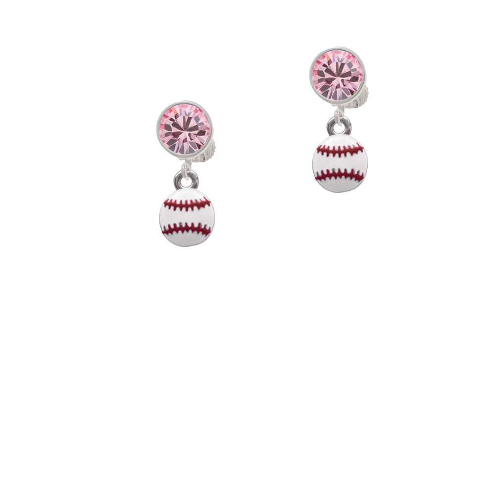 Mini Baseball - Two Sided - Crystal Clip On Earrings Image 4