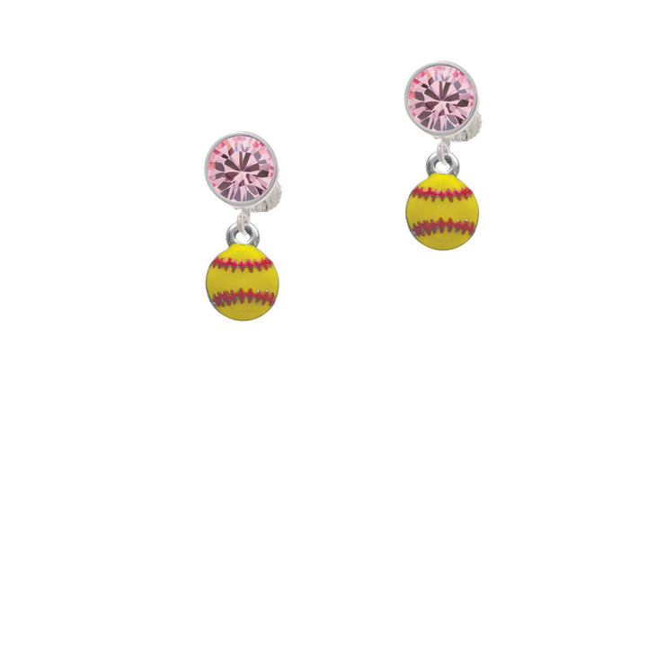 Mini Softball - Two Sided - Crystal Clip On Earrings Image 4