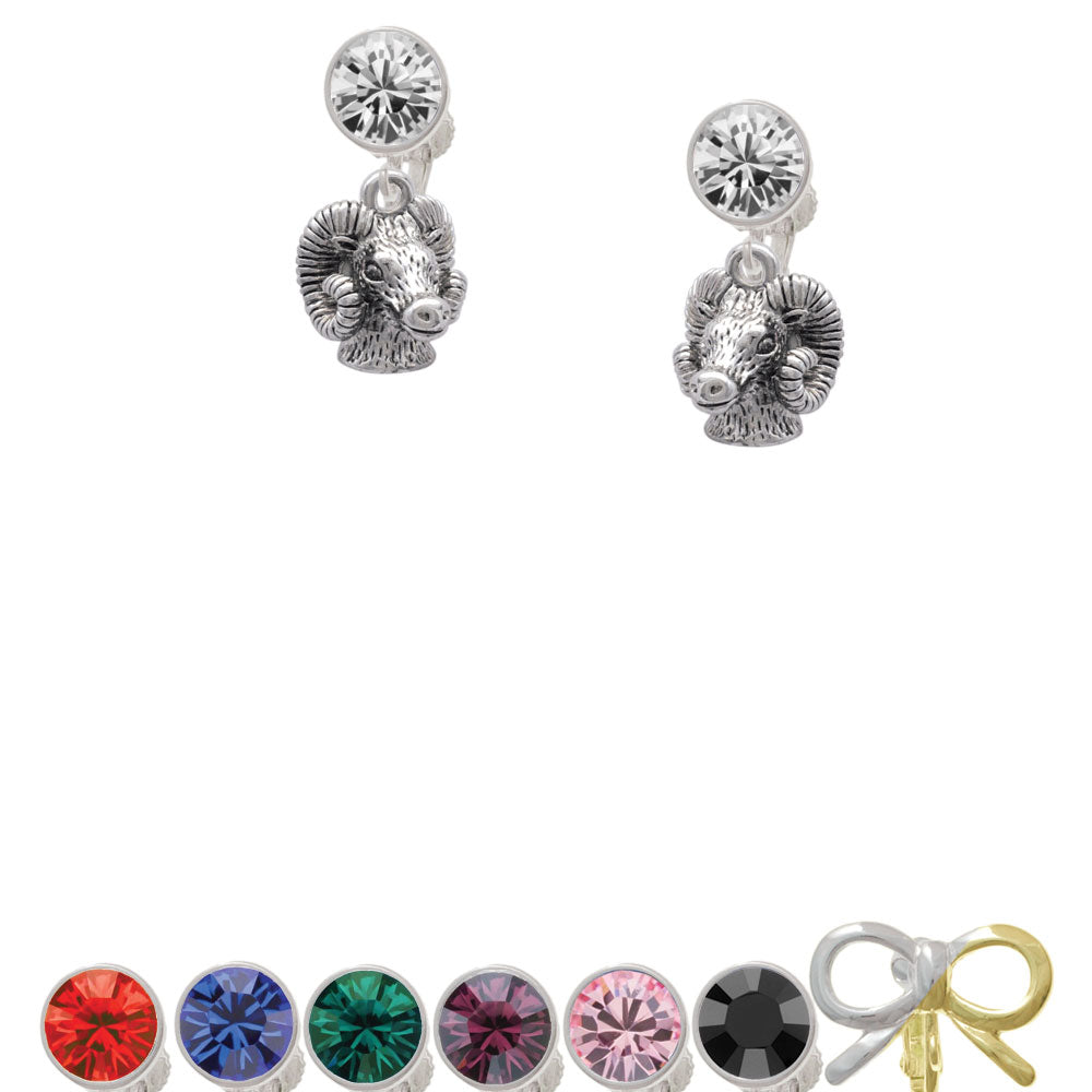 Medium 3-D Ram Head Crystal Clip On Earrings Image 1