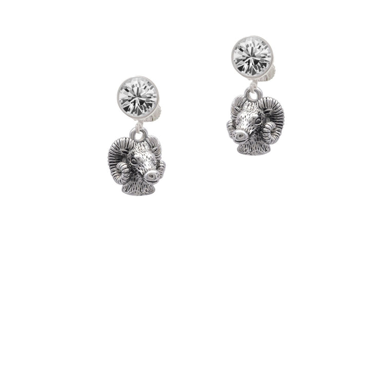 Medium 3-D Ram Head Crystal Clip On Earrings Image 2