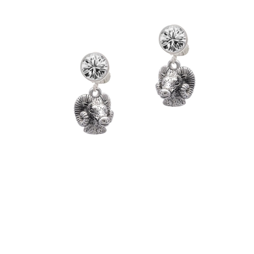 Medium 3-D Ram Head Crystal Clip On Earrings Image 1