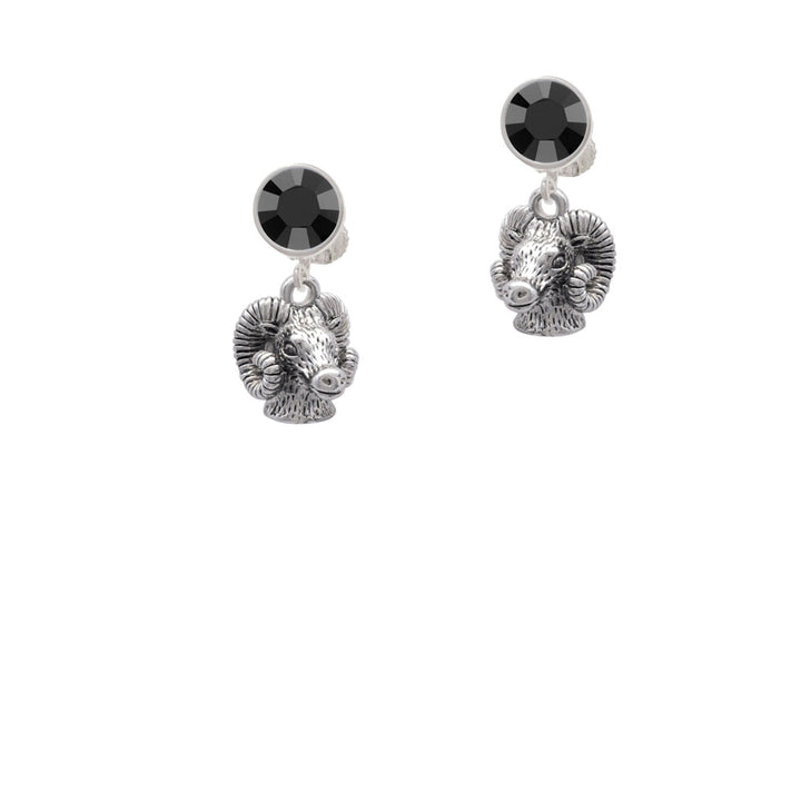 Medium 3-D Ram Head Crystal Clip On Earrings Image 3