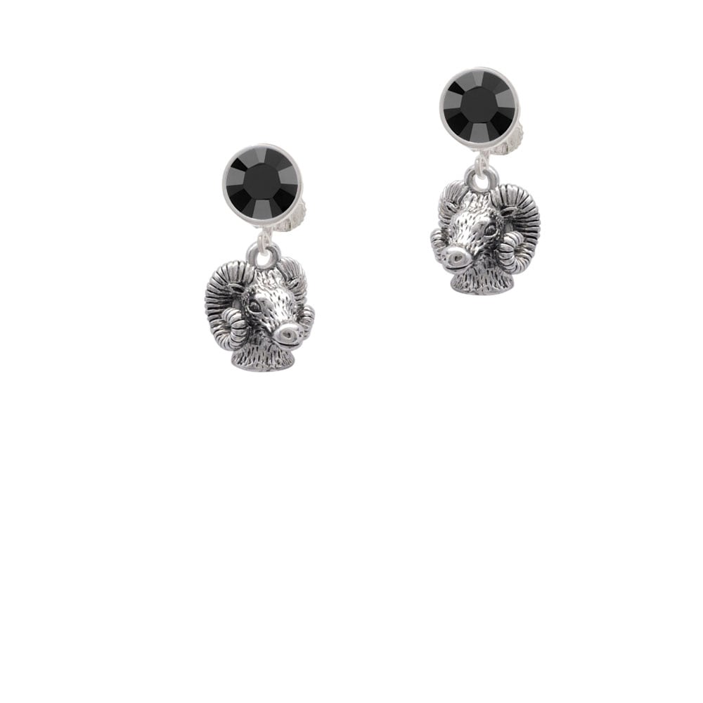 Medium 3-D Ram Head Crystal Clip On Earrings Image 1