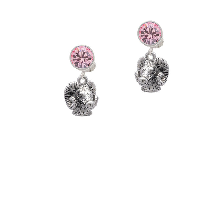 Medium 3-D Ram Head Crystal Clip On Earrings Image 4