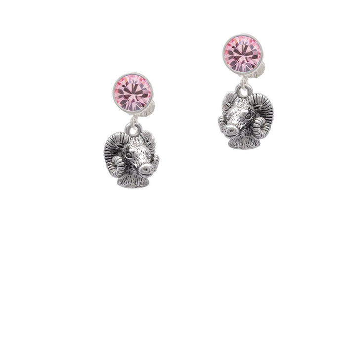 Medium 3-D Ram Head Crystal Clip On Earrings Image 1