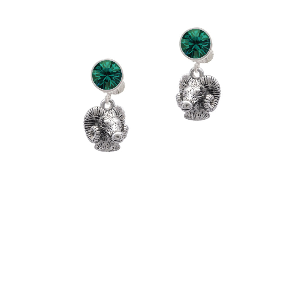 Medium 3-D Ram Head Crystal Clip On Earrings Image 6